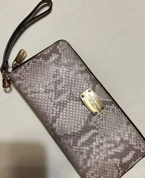 Michael Kors Travel Continental Embossed Python Leather Wallet Gray Sand